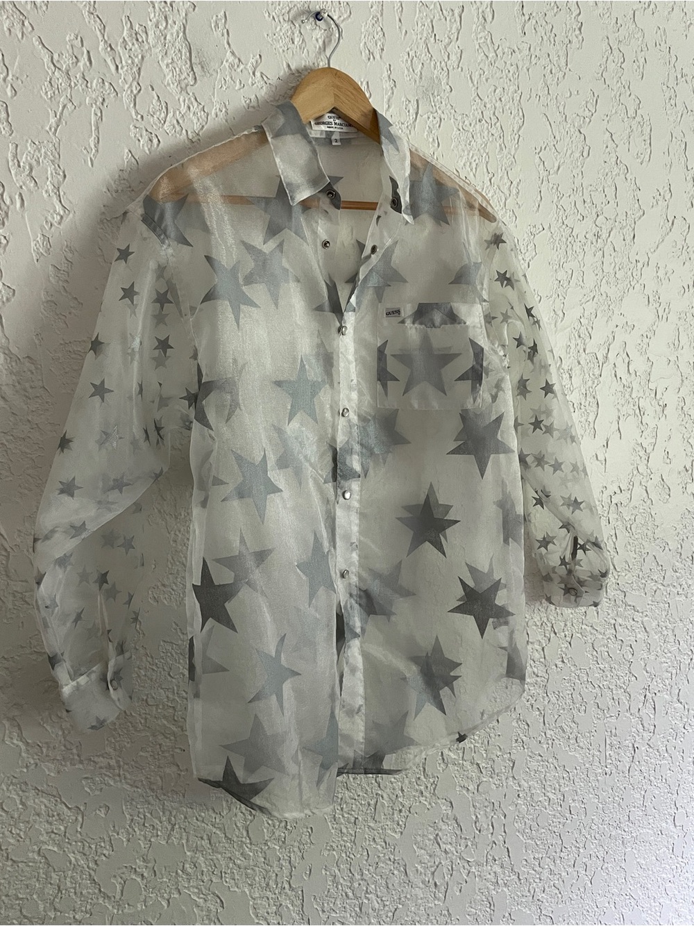 Guess Georges Marciano RARE Vintage 90s Sheer Western Pearl Snap Shirt - Picture 2 of 8